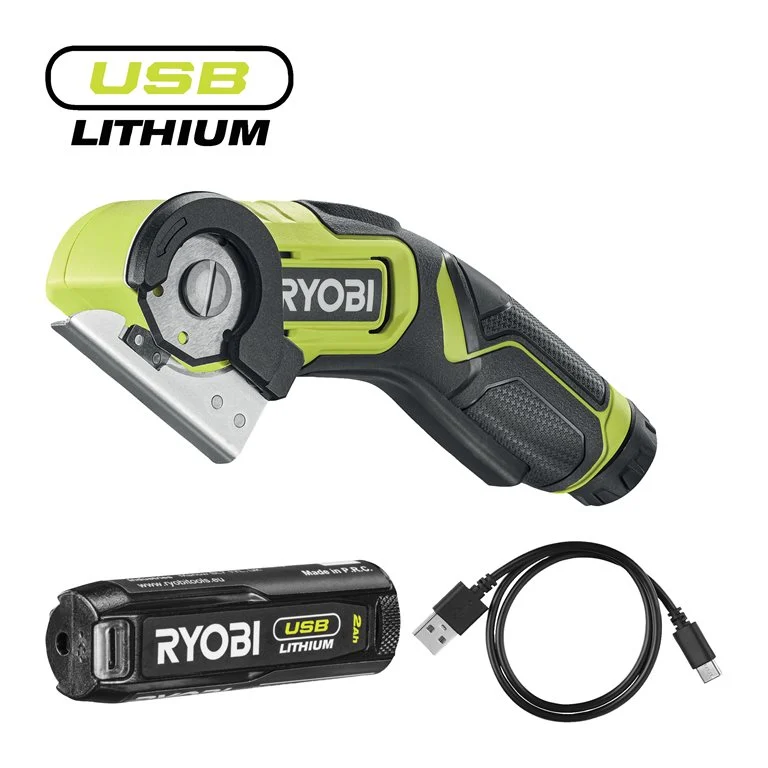 RYOBI 4 V USB Akku-Schneidegerät, 6,4 mm Schnittkapazität, inkl. 1 x 4 V 2,0 Ah Akku und USB-C Ladekabel